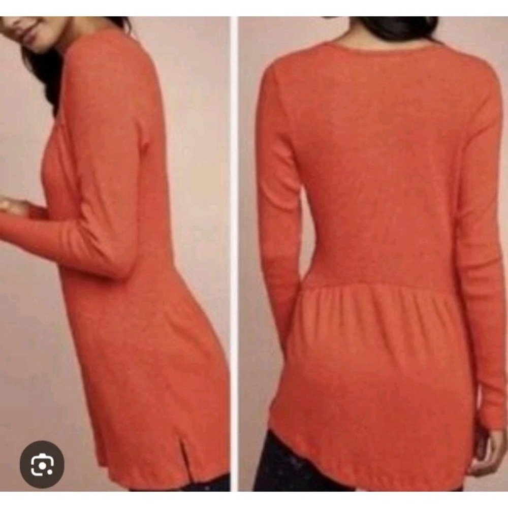 Anthropologie t.la Sz L‎ Swing Hem Thermal Tunic Top Orange Pullover